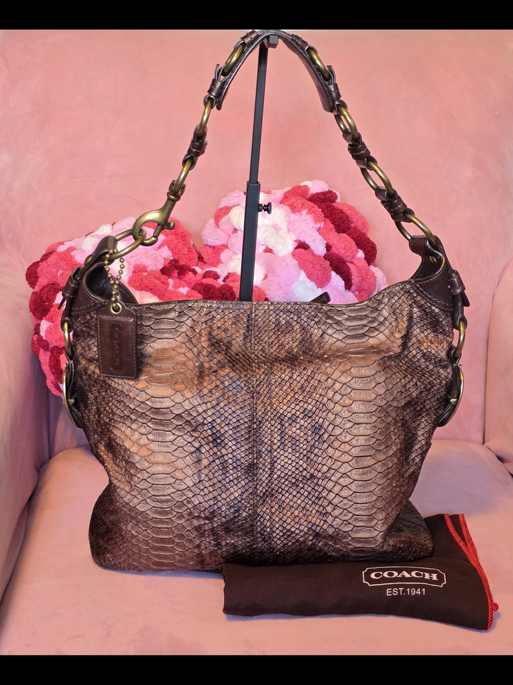 Coach Bleecker Chocolate Printed Python Slim Duffle (12361)